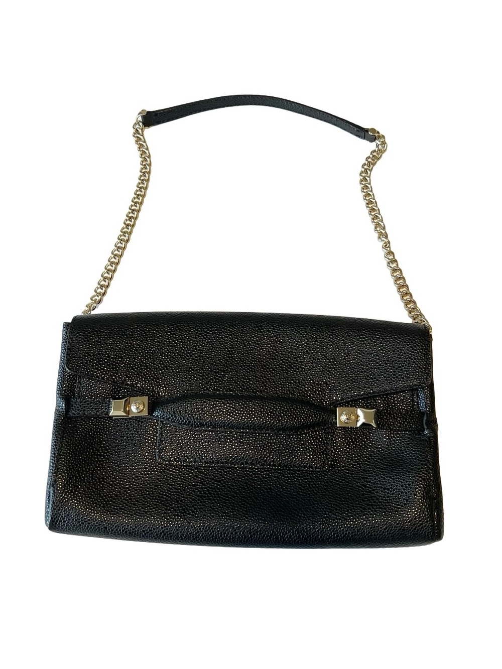 Henri Bendel black leather shoulder bag Gold chain strap purse Clutch Small bag